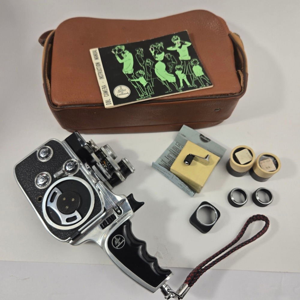 Rare Bolex D8LA 8mm Movie Camera Kit 3 Kern Lenses Switar 1.5 Grip CrankCaseBook